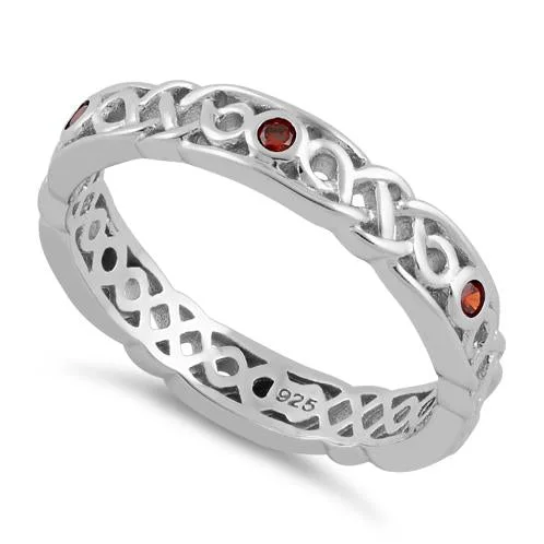 Ladies promise ring-Sterling Silver Braided Eternity Garnet CZ Ring