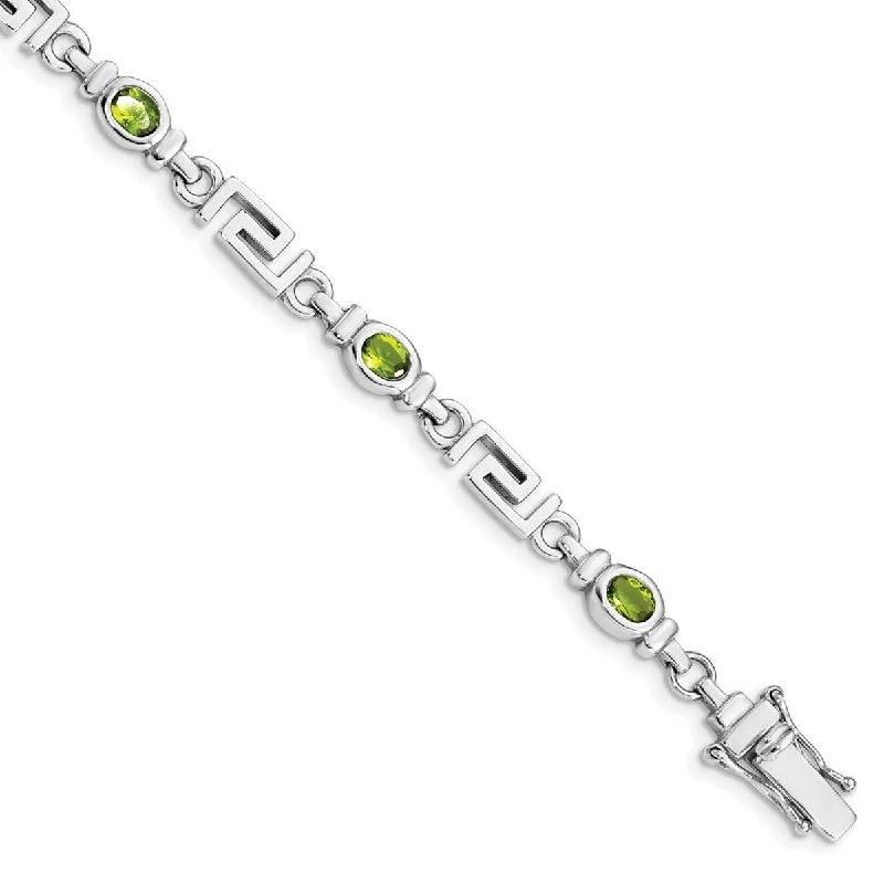 Ladies rose gold cuff bracelet-Curata 925 Sterling Silver Polished Fancy Lobster Closure Peridot Bracelet