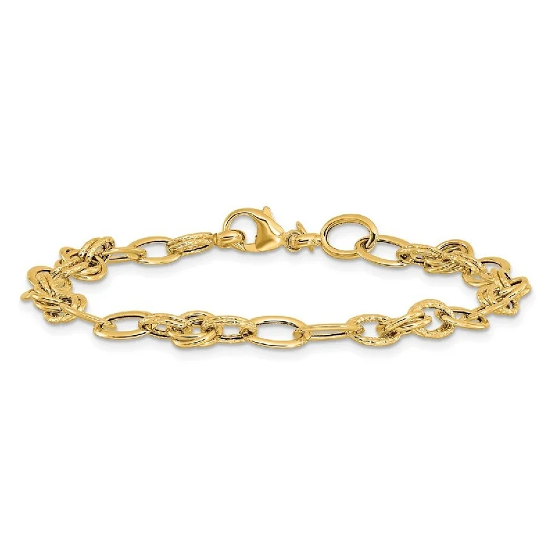 Ladies customized bracelet-Curata 14k Yellow Gold 7.5" 6.2mm Textured Fancy Mixed Link Bracelet