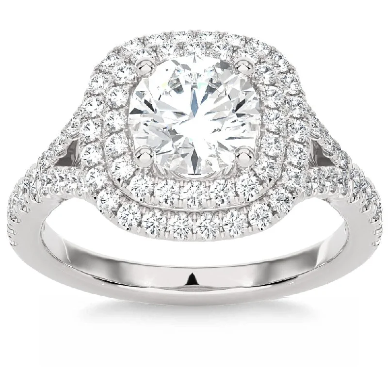 Ladies engagement ring with a split shank-Certified 2 1/5Ct Cushion Halo Diamond Engagement Ring Gold Lab Grown