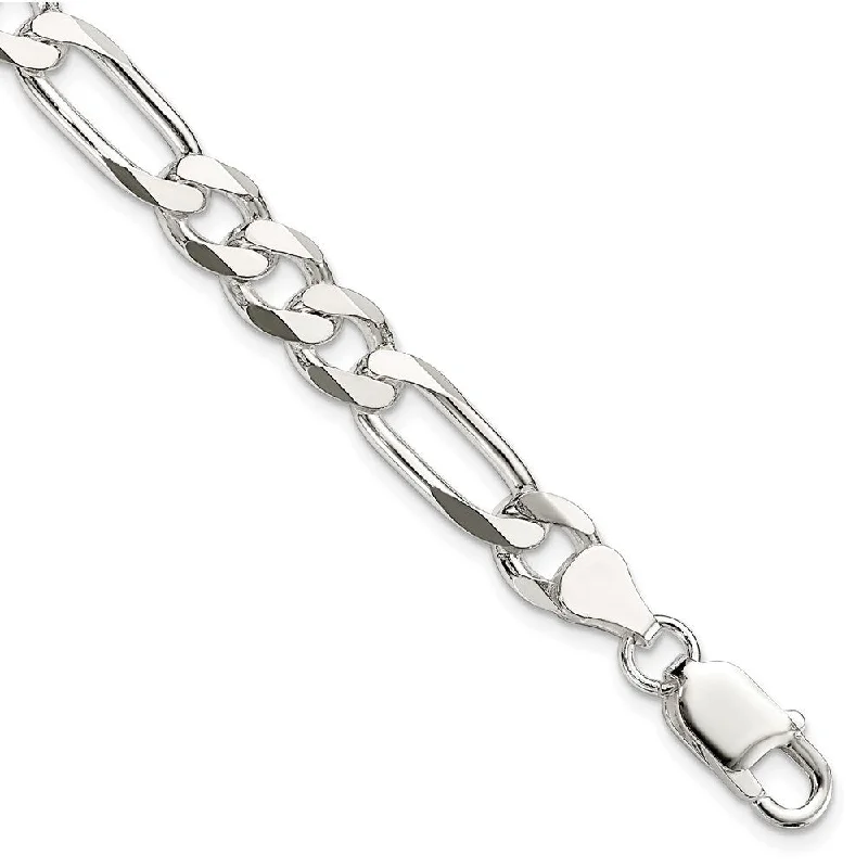 Ladies stacked bracelet-925 Sterling Silver 7.5mm Figaro Chain Bracelet, 7"