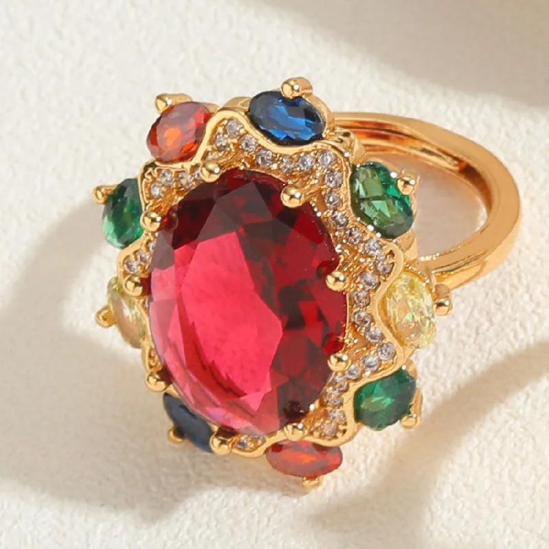 Oval Red Zircon Ring