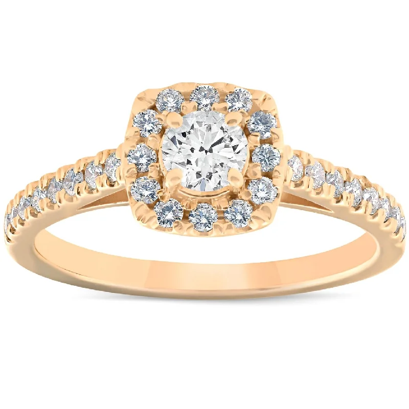 Ladies oval diamond engagement ring-3/4 Ct Diamond Cushion Halo Engagement Ring Yellow Gold Lab Grown