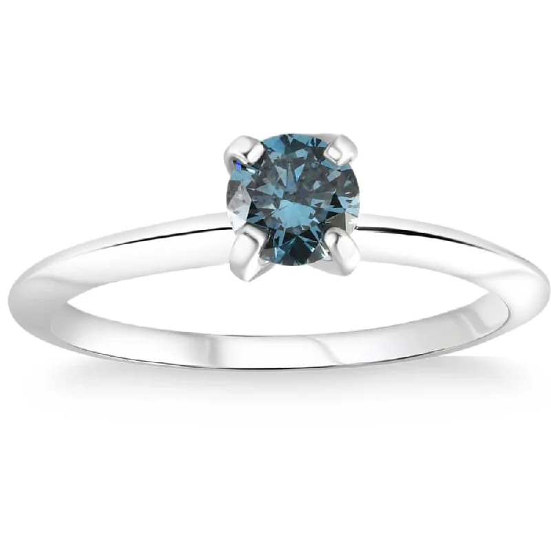 Ladies engagement ring with matching wedding band-1/2ct Blue Diamond Solitaire White Gold Engagement Lab Grown