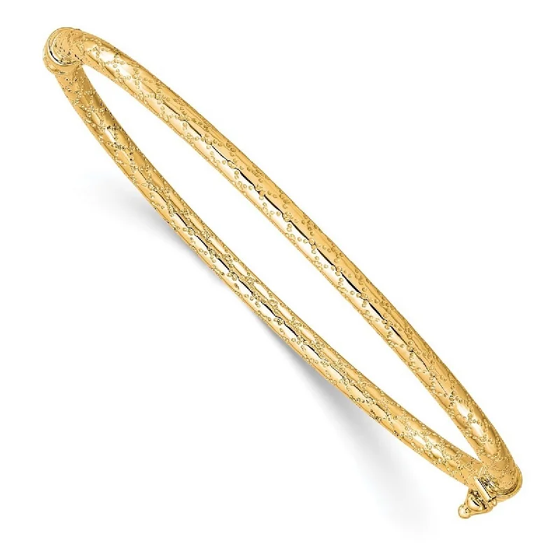 Ladies personalized bangle-Curata 10k Yellow Gold 7" 3.2mm Heavy Textured Hinged Bangle Bracelet