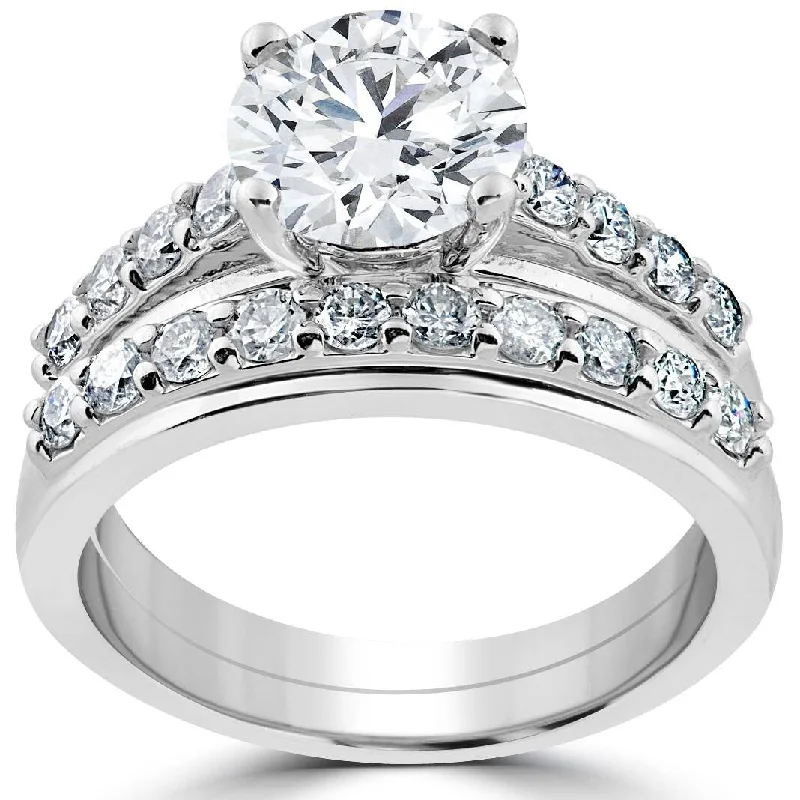 Ladies engagement ring with matching wedding set-3ct Diamond Engagement Wedding Ring Set 14K White Gold