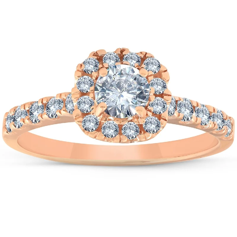 Ladies custom halo engagement ring-1 Ct Diamond Engagement Cushion Halo Ring 14k Rose Gold - White