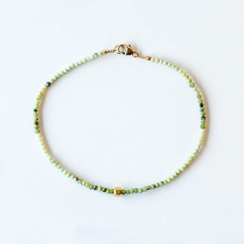 Ladies gold tennis bracelet-Margaret Solow | Olive Green Opal Bracelet with Gold Bead