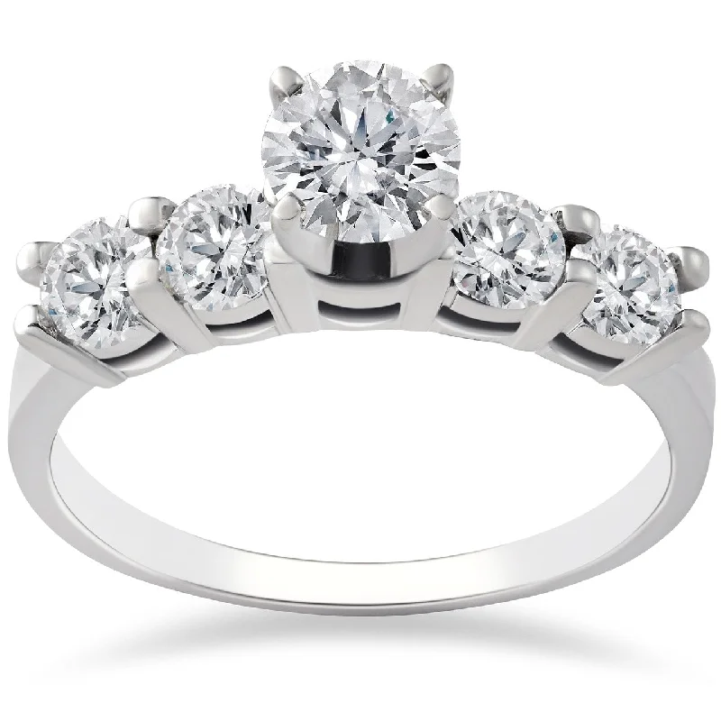 Ladies engagement ring with halo setting-1ct Diamond Engagement Ring Five Stone White Gold