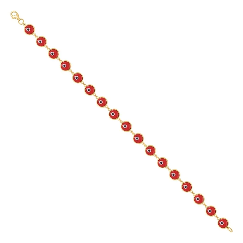 Ladies pearl and diamond bracelet-Curata 10k Yellow Gold 7" 6mm Womens Red Enamel Evil Eye Good Luck Bracelet