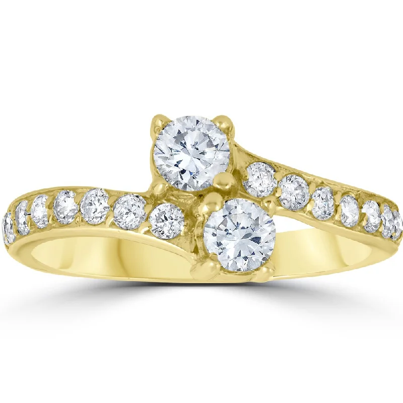 Ladies solitaire engagement ring-10k Yellow Gold 1 ct TDW Two Stone Engagement 2 Diamond Ring