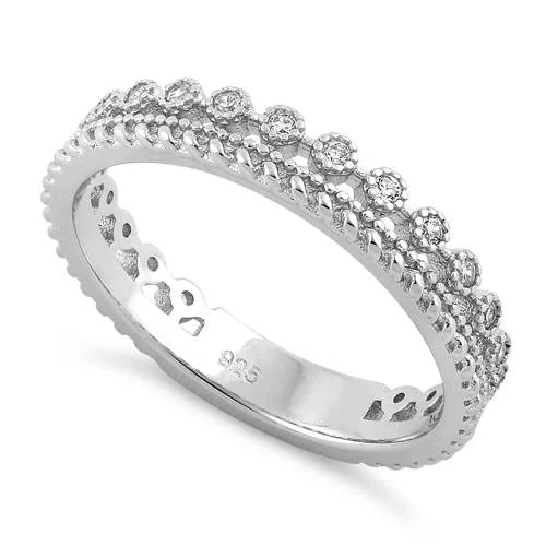 Ladies fashion statement ring-Sterling Silver Thin Elegant CZ Ring