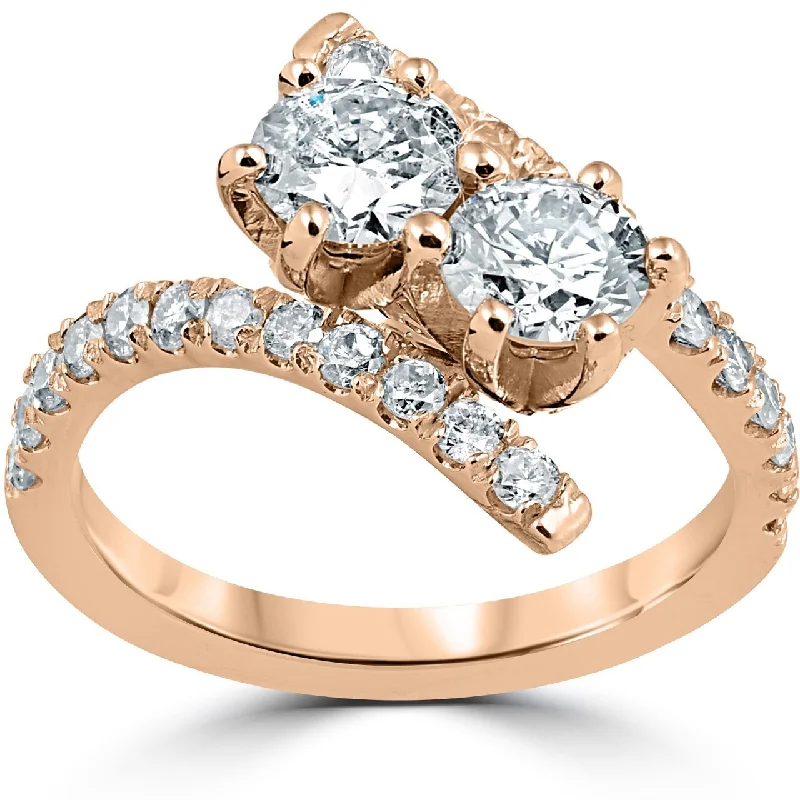 Ladies modern engagement ring-1 cttw Diamond 2 Stone Forever Us Engagement Anniversary Ring Rose Gold