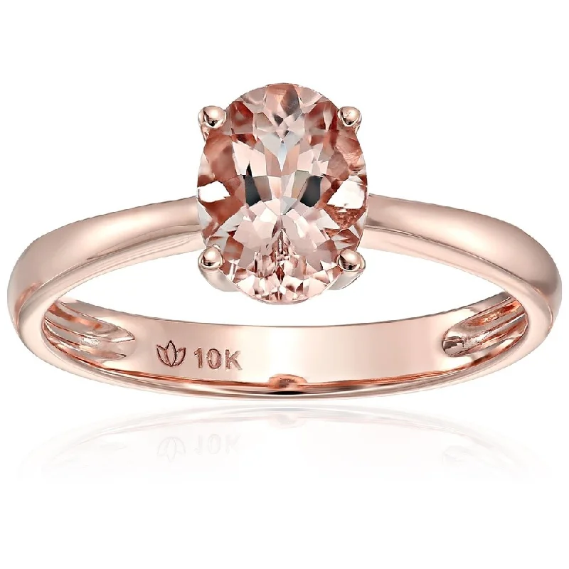 Ladies vintage-inspired engagement ring-10k Rose Gold Morganite Oval Solitaire Engagement Ring, Size 7 - Pink