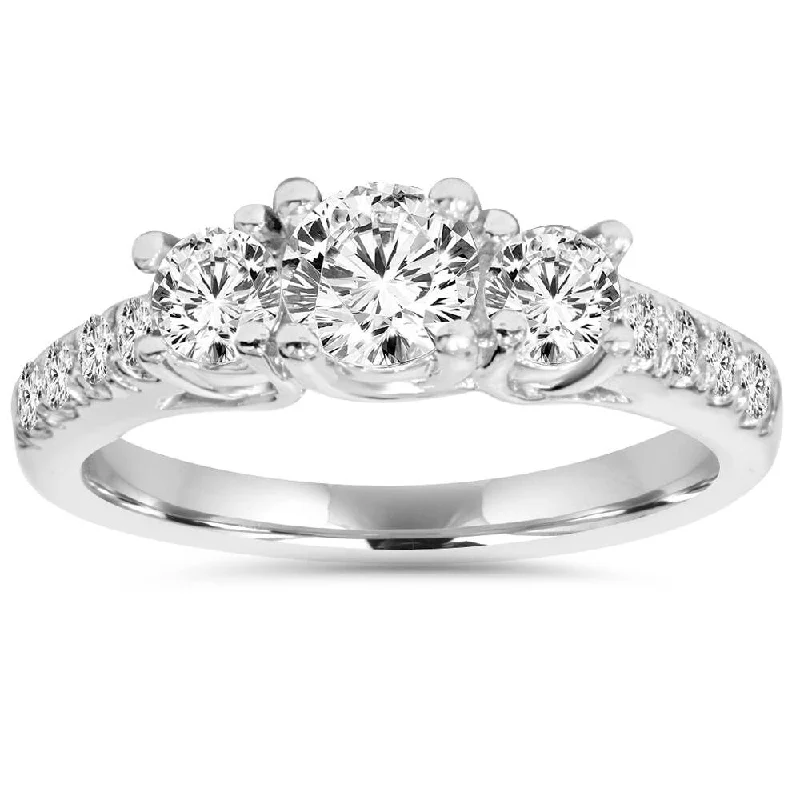 Ladies engagement ring with alternating stones-1 1/6ct 3 Stone Genuine Diamond Engagement Ring White Gold