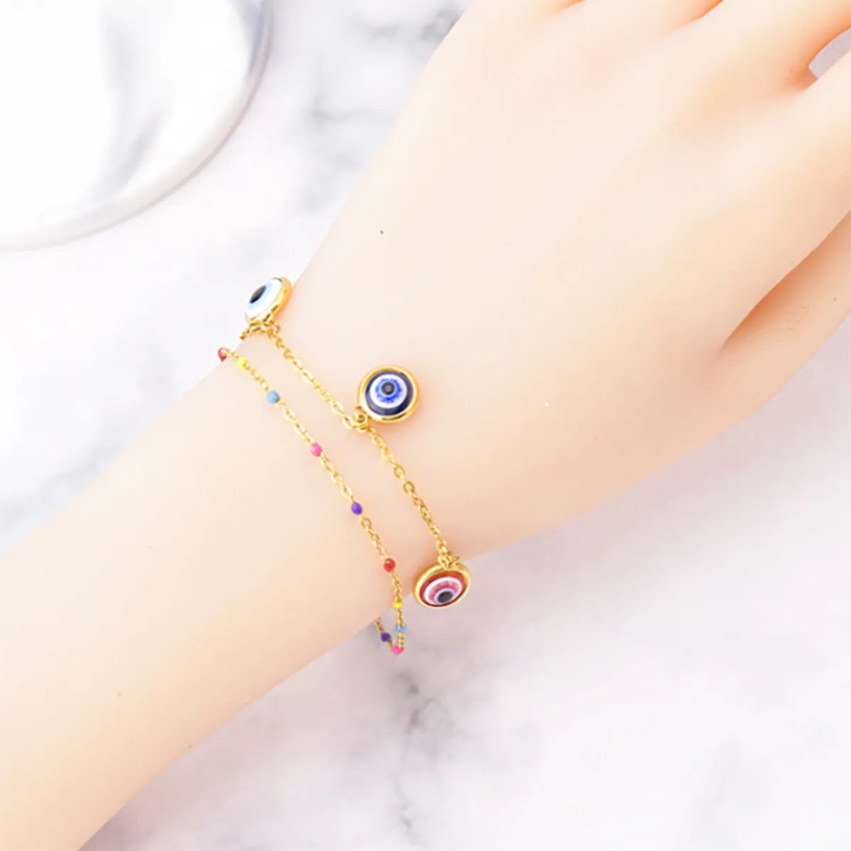 Ladies beaded bracelet-Ig Style Hip-hop Eye Titanium Steel Enamel Plating 18k Gold Plated Bracelets