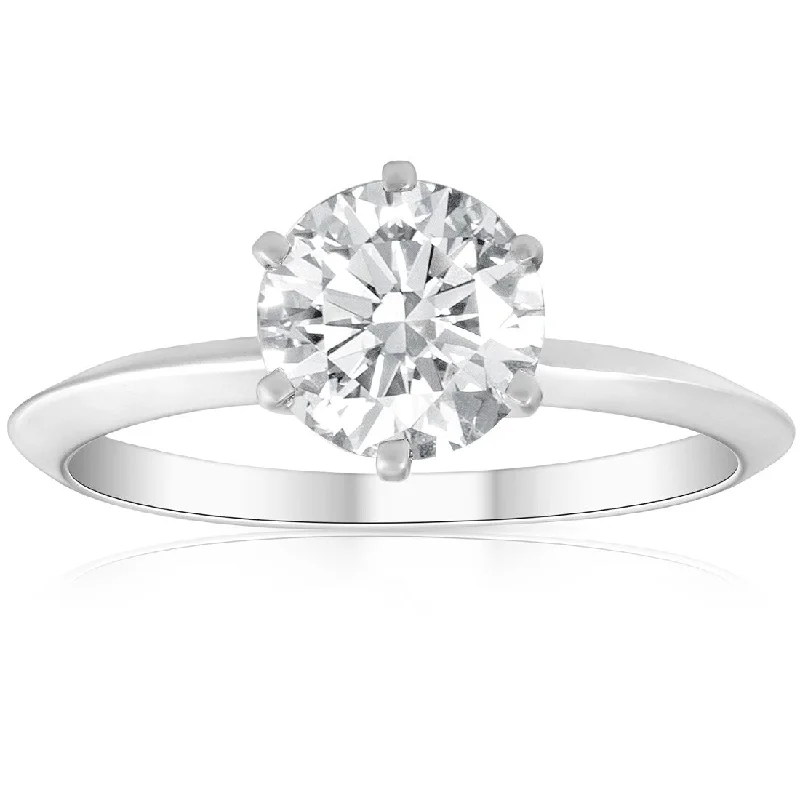 Ladies platinum engagement ring-1ct Round Enhanced Diamond Solitaire Engagement Ring 14K White Gold