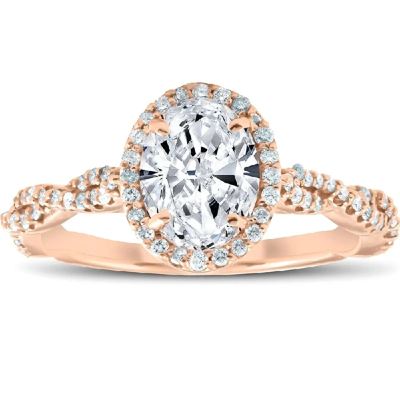 Ladies vintage diamond engagement ring-Pompeii3 14k Rose Gold 1 1/4 Ct TDW Oval Diamond Twist Band Engagement Ring Clarity Enhanced