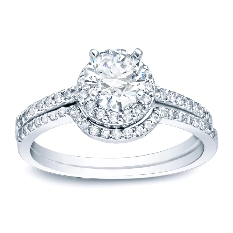 Ladies emerald cut engagement ring-Auriya Platinum 1ctw Round Halo Diamond Engagement Ring Set