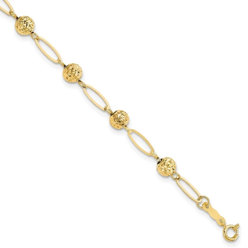 Ladies bangles for weddings-Curata 14k Yellow Gold 7" 5mm Diamond Cut Beads Link Bracelet