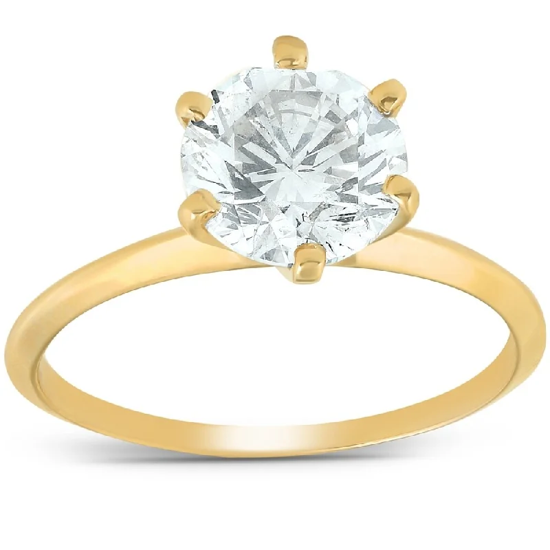 Ladies simple diamond engagement ring-Pompeii3 14k Yellow Gold 2 Ct TDW Round Solitaire Diamond Engagement Ring Clarity Enhanced