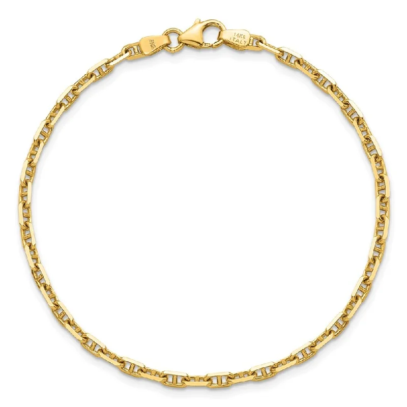 Ladies heart-shaped bracelet-Curata 14k Yellow Gold 7.25" 2.7mm Alternate Mariner Anchor Bracelet