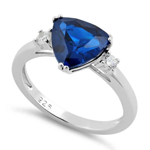 Ladies emerald engagement ring-Sterling Silver Trillion Cut Blue Spinel CZ Ring