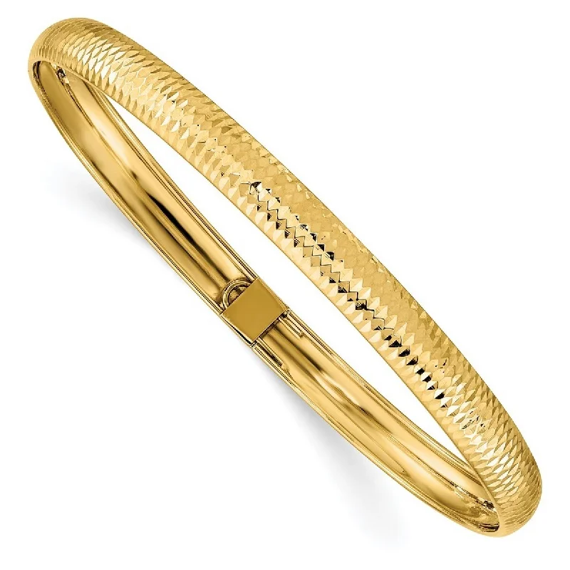 Ladies chunky bangle-Curata 14k Yellow Gold 8" 6.15mm Textured Ribbed Flexible Slip-on Bangle Bracelet