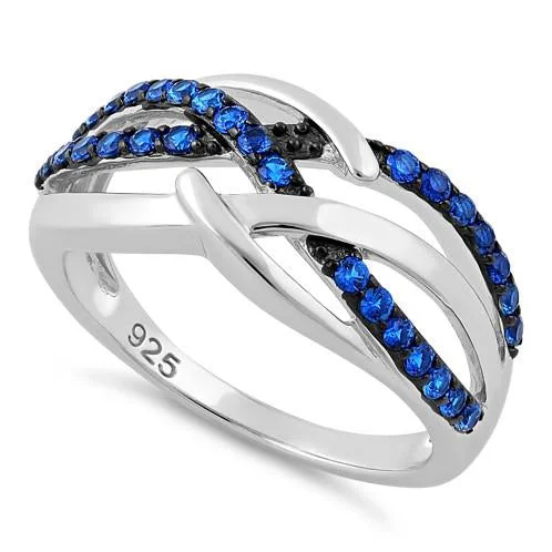 Ladies wedding ring set with diamonds-Sterling Silver Blue Spinel Free Form Cut CZ Ring