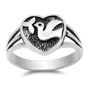 Ladies multi-stone ring-Sterling Silver Dove Heart Ring