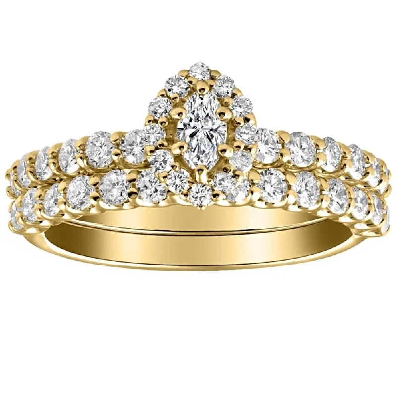 Ladies eternity band engagement ring-1 1/4Ct Marquise Diamond Engagement Wedding Ring Set in White or Yellow Gold