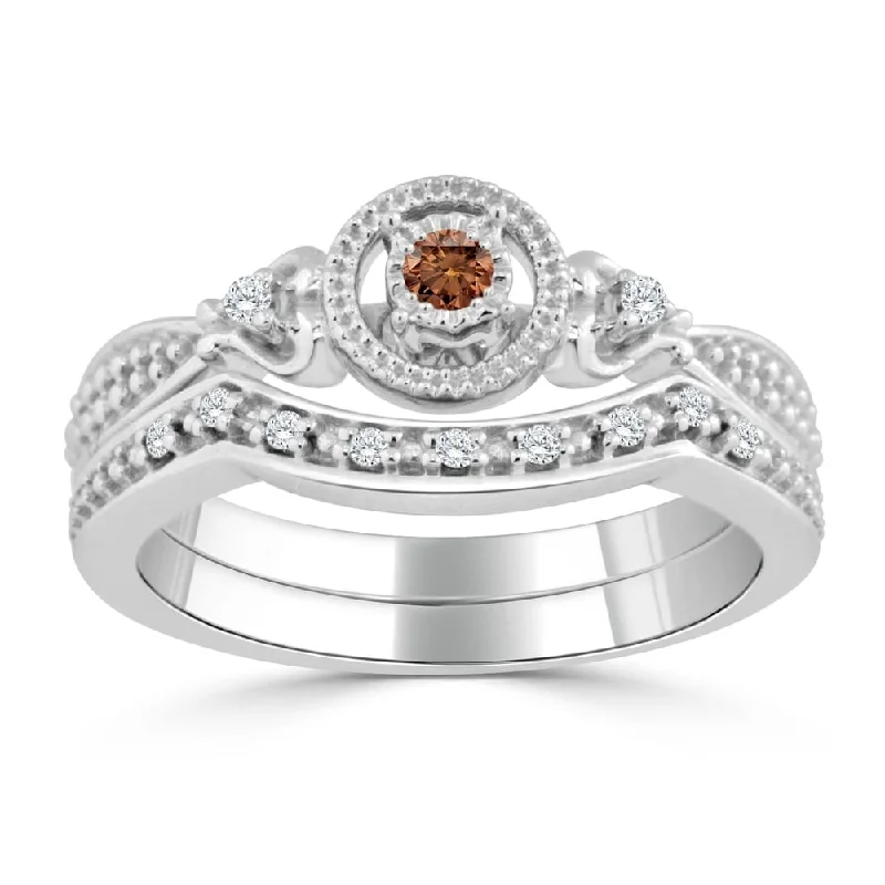 Ladies custom wedding engagement ring set-14k Gold 1/4ct TDW Brown Diamond Engagement Ring Set by Auriya