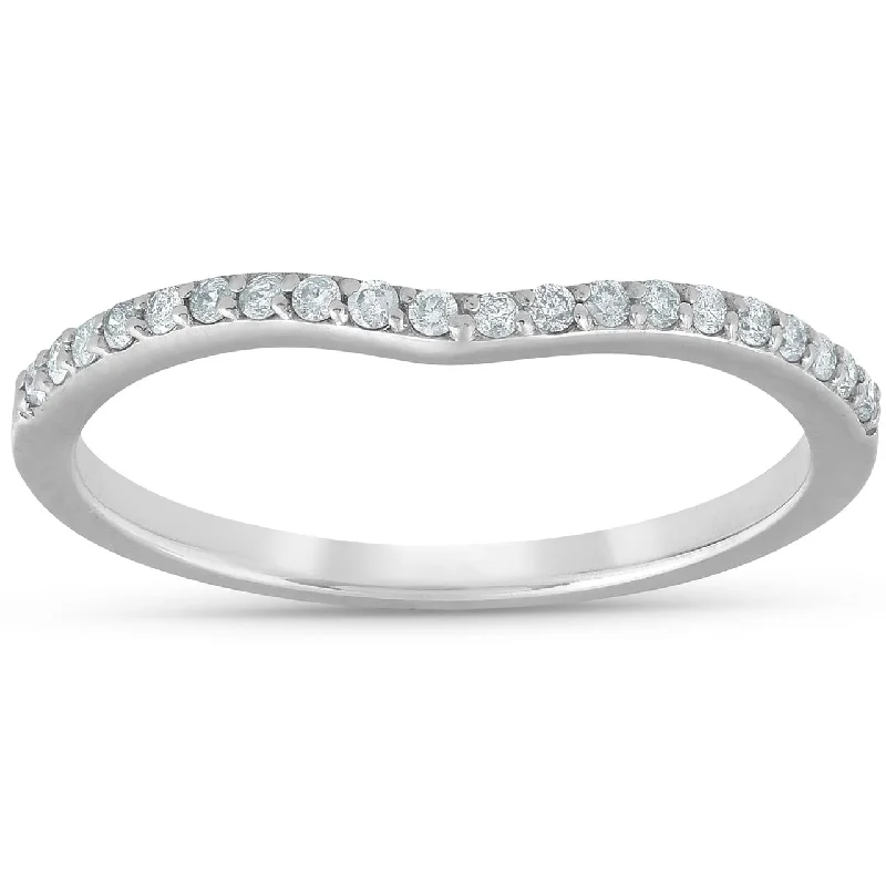 Ladies 14k engagement ring-1/8cttw Diamond Curved Wedding Engagement Guard Enhancer Band White Gold