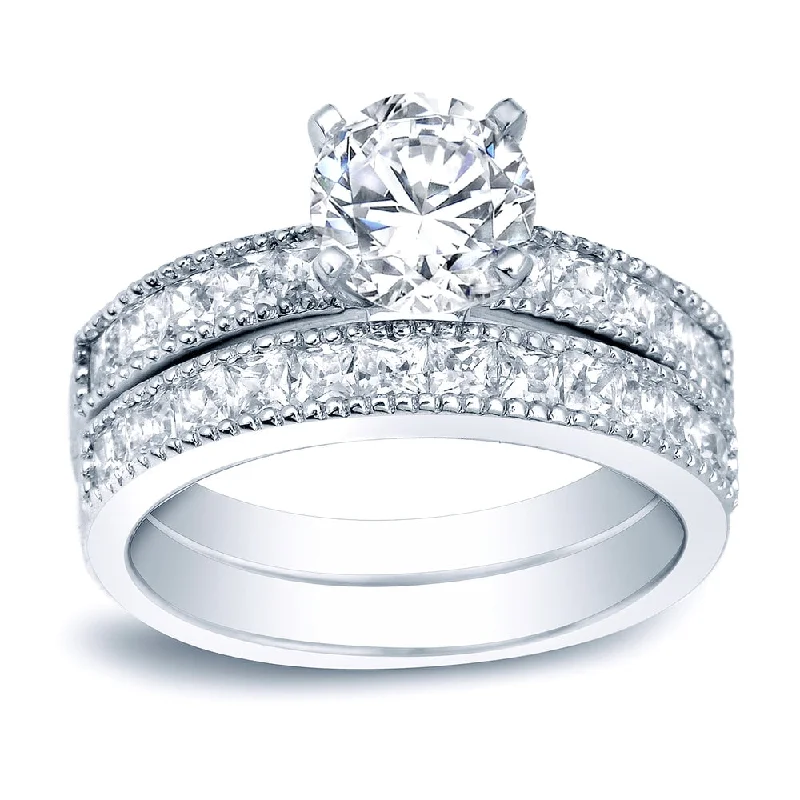 Ladies princess cut engagement ring-Auriya Platinum 2 carat TW Channel-set Round Diamond Engagement Ring Set