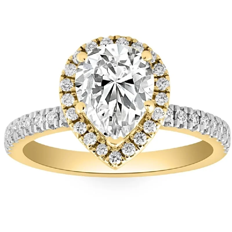 Ladies simple gold engagement ring-2 1/2Ct Pear Shape Diamond Lab Grown Engagement Ring White Yellow or Rose Gold