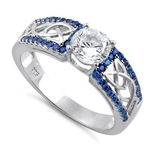 Ladies eternity band ring-Sterling Silver Celtic Pave Blue CZ Ring