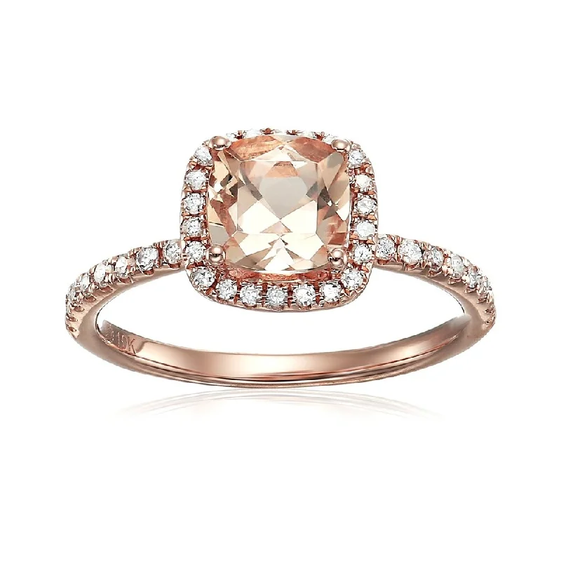 Ladies engagement ring with aquamarine-10k Rose Gold Morganite and 1/3ct TDW Diamond Cushion Engagement Ring (H-I, I1-I2)