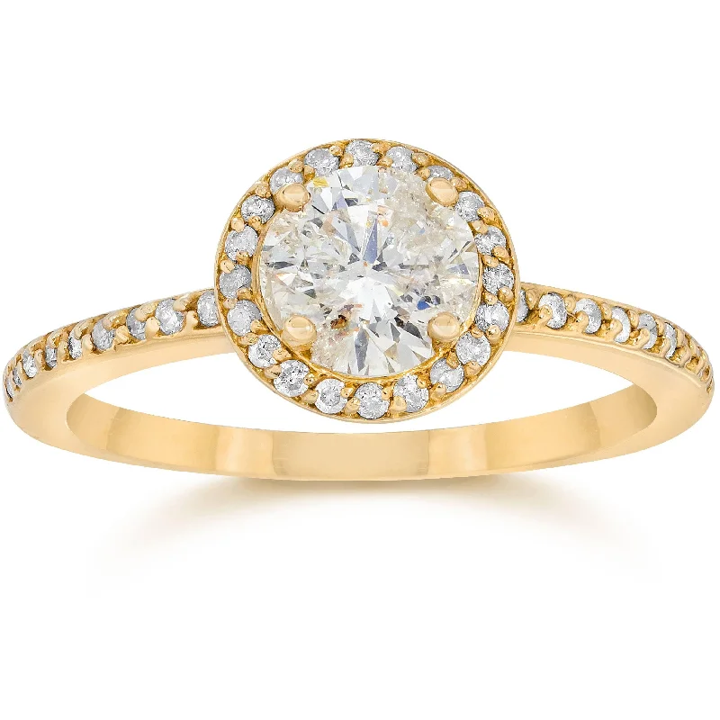 Ladies affordable engagement ring-7/8 Carat Diamond Halo Engagement Ring Yellow Gold