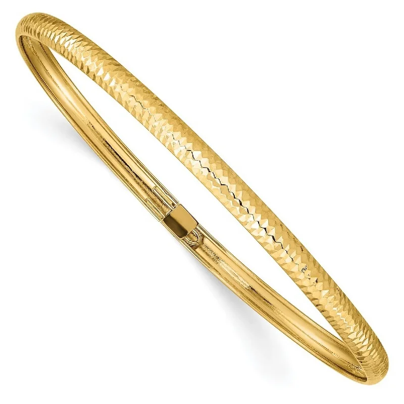 Ladies silver chain bracelet-Curata 14k Yellow Gold 8" 4mm Textured Slip-on Stackable Bangle Bracelet