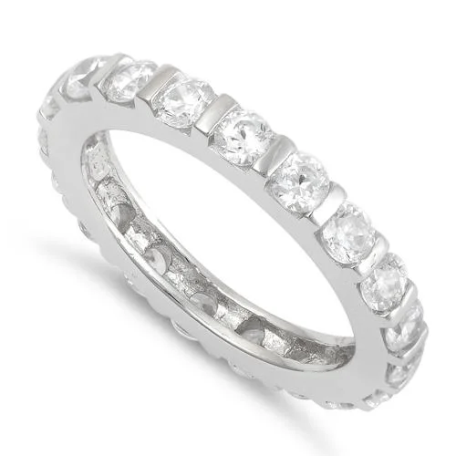 Ladies gemstone ring-Sterling Silver Round Stackable Eternity CZ Ring