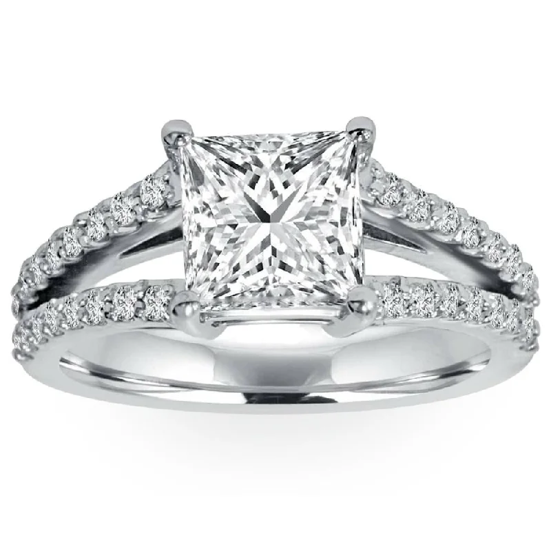 Ladies unique platinum engagement ring-1 1/3Ct Princess Cut Split Shank Enhanced Diamond Engagement Ring White Gold