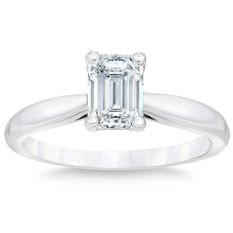 Ladies engagement ring with rose gold accents-1 5/8Ct Emerald Cut Diamond Engagement Ring White or Yellow Gold Lab Grown