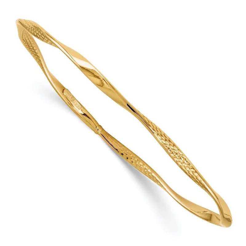 Ladies luxury gold bracelet-Curata 14k Yellow Gold 7.5" 2.5mm Textured Twisted Slip on Bangle Bracelet