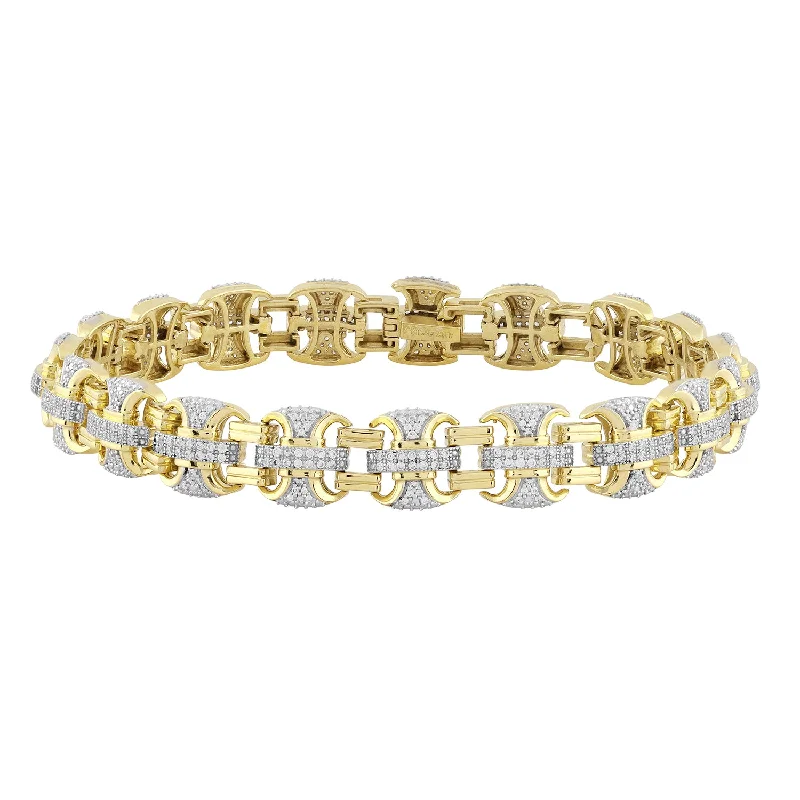 Ladies pearl bangle-MEN'S  BRACELET 1.00CT ROUND DIAMOND 10K YELLOW GOLD