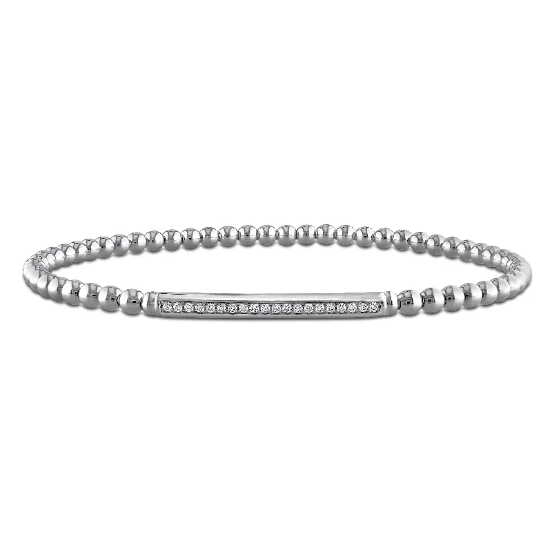 Ladies handmade bangle-Miadora 1/7ct TW Diamond Bar Beaded Bracelet in 14k White Gold - 7.25 in