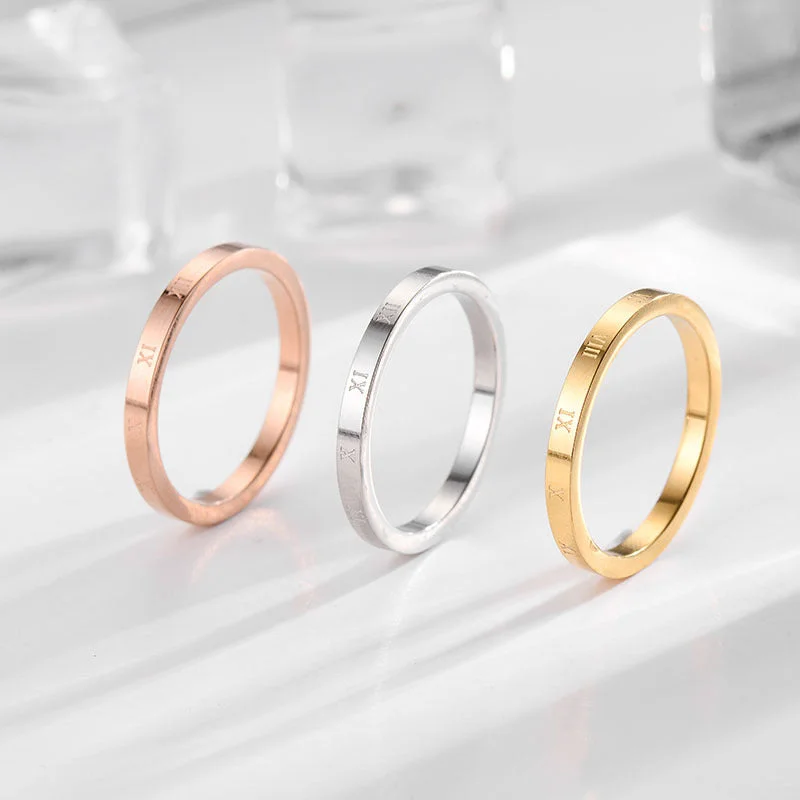 Ladies trendy ring-Simple Style Solid Color Titanium Steel Polishing Rings