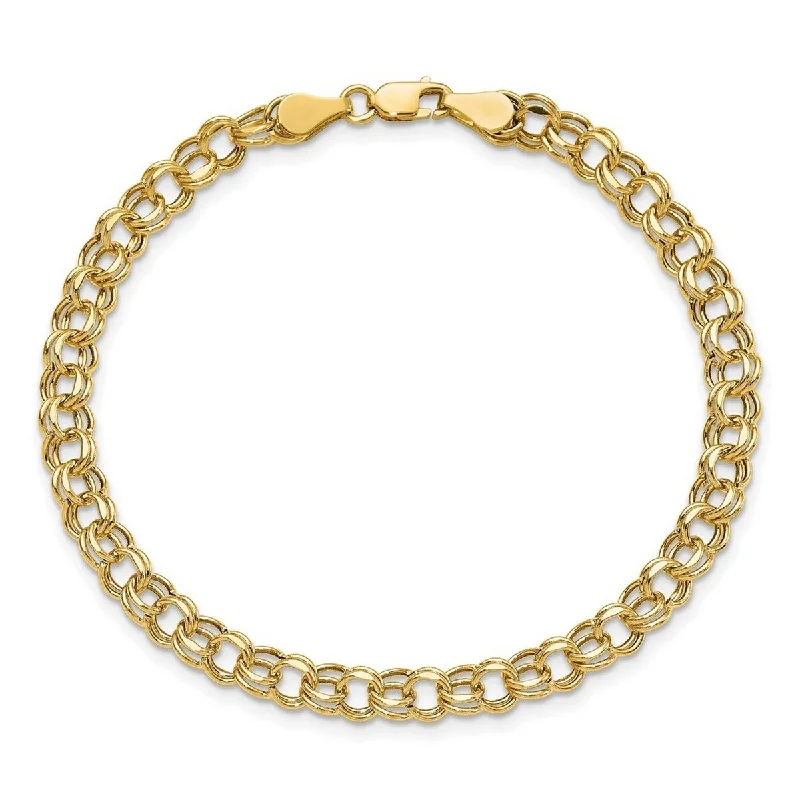 Ladies boho bracelet-Curata 10k Yellow Gold Lite 5mm Double Link Charm Bracelet Options: 7" 8"