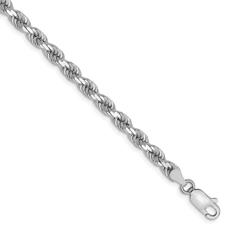 Ladies diamond-studded bracelet-14k White Gold 4mm Diamond Cut Rope Bracelet