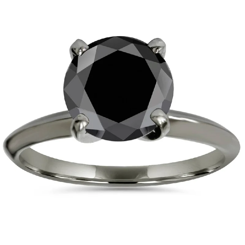 Ladies affordable diamond engagement ring-2ct Black Diamond Solitaire Engagement Ring Black Gold