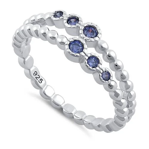 Ladies infinity ring-Sterling Silver Double Beaded Tanzanite CZ Ring